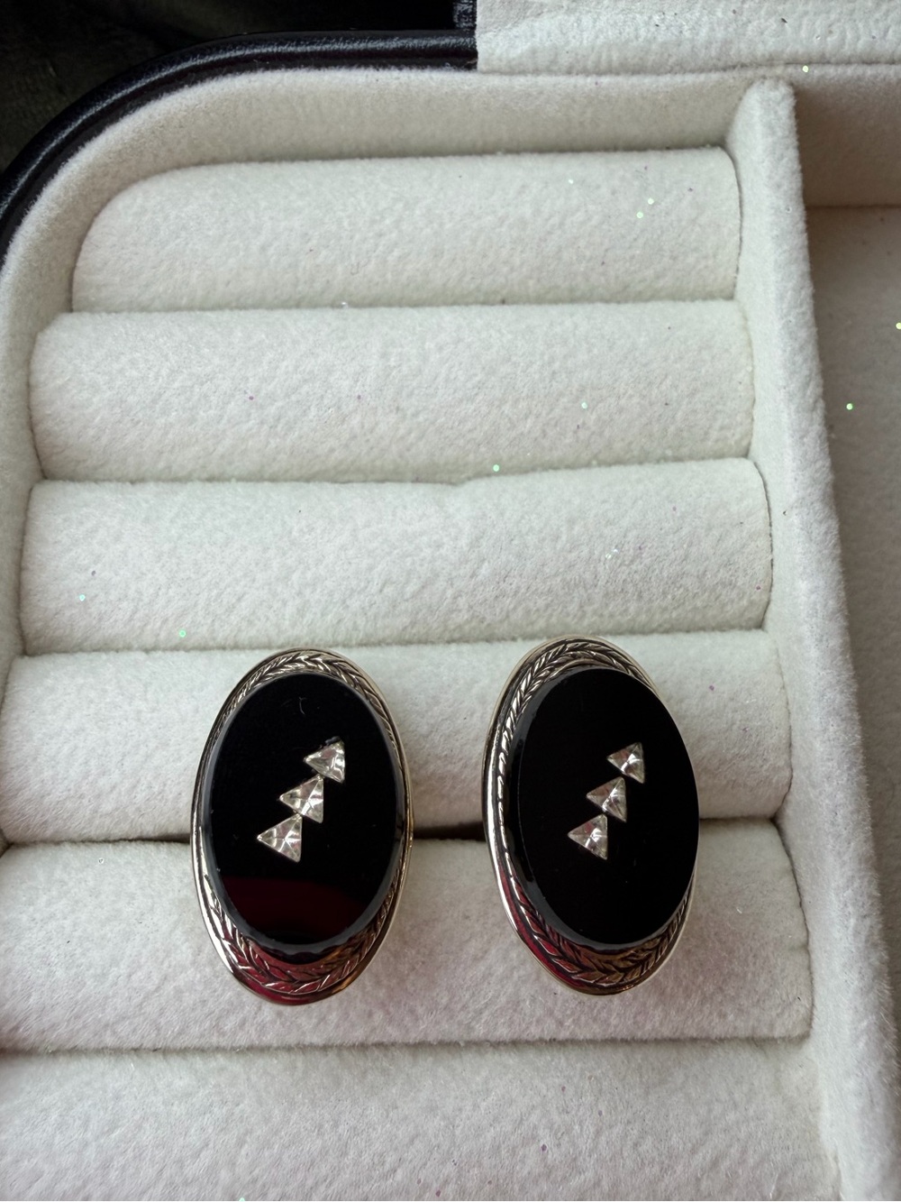 Black Onyx Oval Cufflinks with Triangular Accent